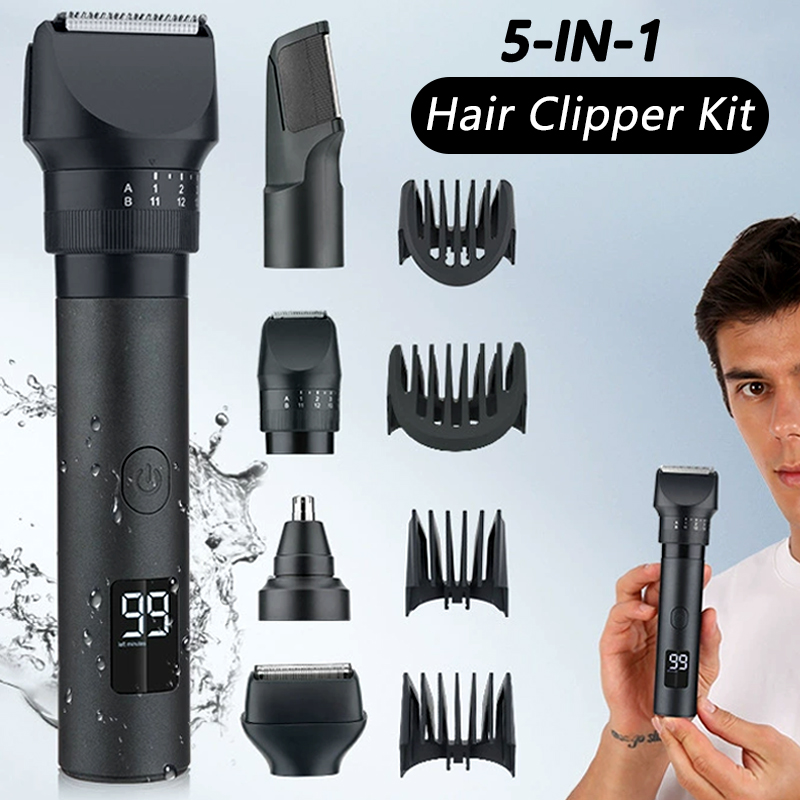 Mens Grooming Barber - 5-In-1 Cordless Hair Clipper LED Display