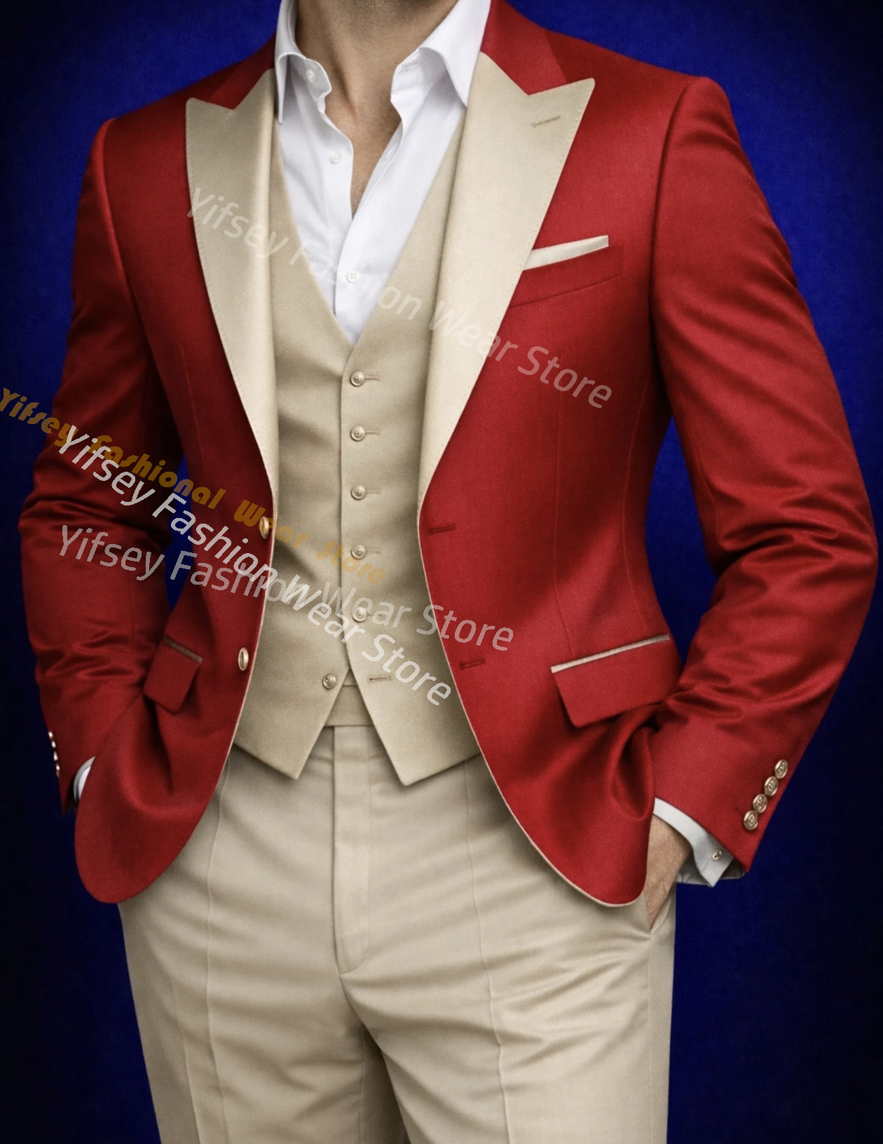 Red Full Men Suit Set Wedding  - Mens Grooming Brand ulasan dan harga